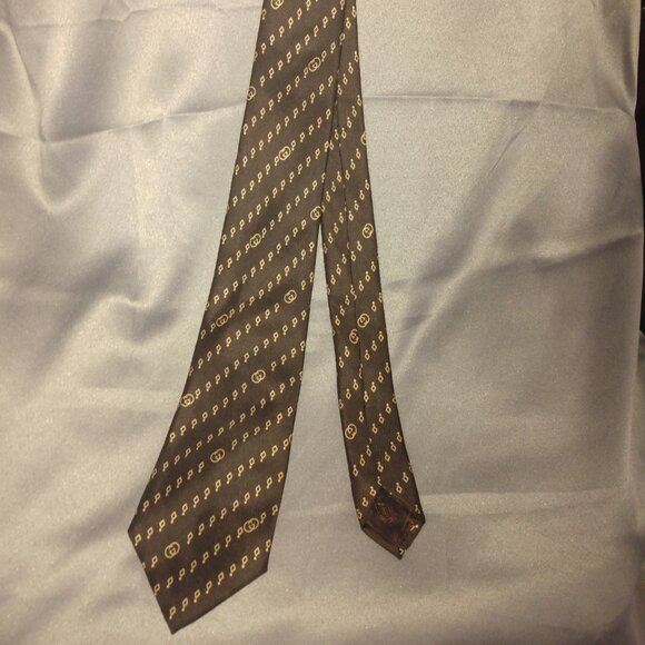 ❤️RARE VINTAGE GUCCI ITALY GG LOGO TIE BROWN 3 1/2" - Picture 1 of 8